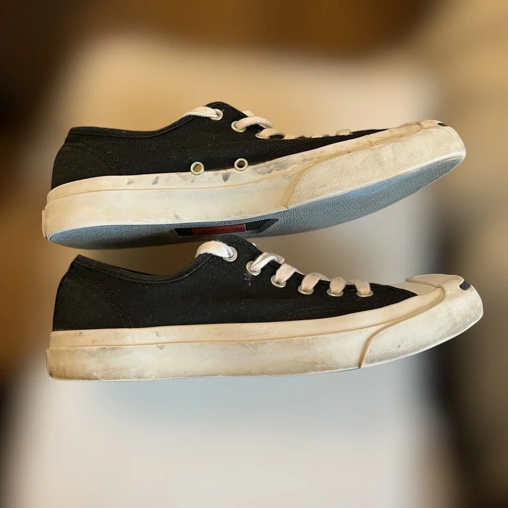 Converse x Jack Purcell Mens 7 Womens 8.5 Sneakers Black Low Top Smile Toe Shoes - Picture 3 of 13